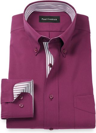 Paul Fredrick Comfort Stretch Non-iron Solid Dress Shirt With Contrast Trim