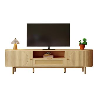 STILVORA Mueble De Tv Con 2 Puertas, 1 Caj&oacute;n De Rat&aacute;n Y Huecos Abiertos, Pasacables, En Mdf, Natural, 175&times;36&times;51 Cm
