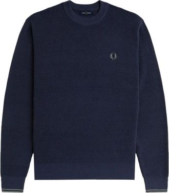 Fred Perry Rondgebreide trui - Heren - Ronde hals truien - Blauw - XS - Katoen - Truien & Vesten