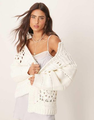 Asos Cardigan alluncinetto patchwork color panna con colletto-Bianco