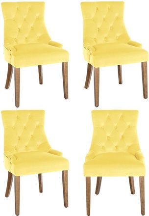 Clp Clp - Juego De 4 Sillas De Comedor Aberdeen En Terciopelo Amarillo Antiguo Claro