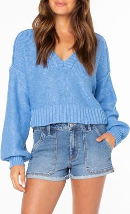 Roxy Study Hall V-Neck Sweater in Silver Lake at Nordstrom, Size X-Small