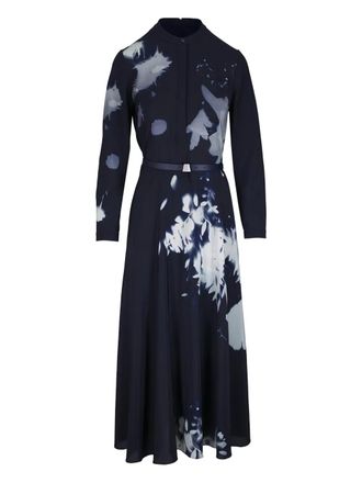 Akris belted floral-print midi shirt dress - Blue