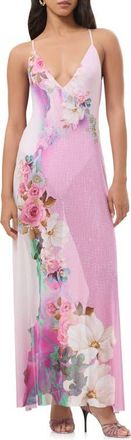 AFRM Rivka Sheer Maxi Dress in Marble Floral at Nordstrom, Size X-Small
