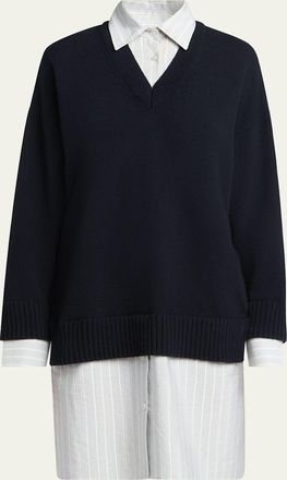 Stella McCartney Stripe Layered Sweater Wool Shirt Dress