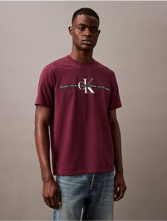 Calvin Klein Mens Logo Tape Graphic Classic T-Shirt - Dark Purple - XL
