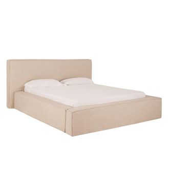 Deco Wood Cama desenfundable de lino beige de para colch&oacute;n 160x200cm