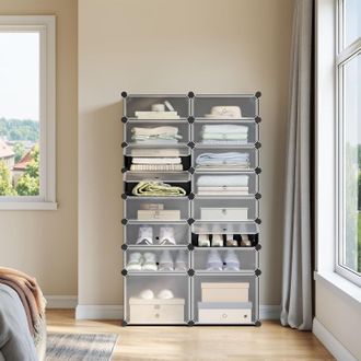 Woltu Woltu - Zapatero Modular De 2 X 8 Niveles Para 32 Pares Que Ahorra Espacio, Negro Y Blanco