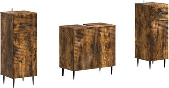 vidaXL Juego De Gabinete De Ba&ntilde;o De 2 Piezas Haarlem Roble Ahumado Vidaxl