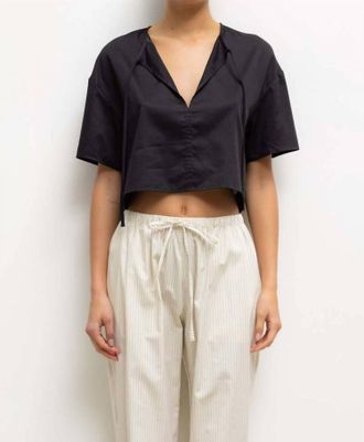 Leset Yoko Short Sleeve Tie Top In Black