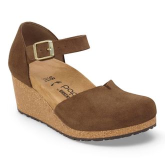 Birkenstock Womens Mary Suede Mary Jane Wedge Sandal In Dark Tea