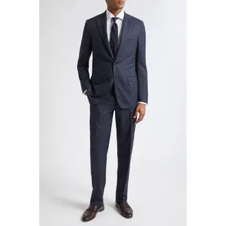 Isaia Delain Navy Check Wool Suit in Dnu/navy 810 at Nordstrom, Size 50