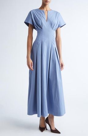 Lela Rose Smocked Back Cotton Poplin Dress in Cornflower at Nordstrom, Size X-Small