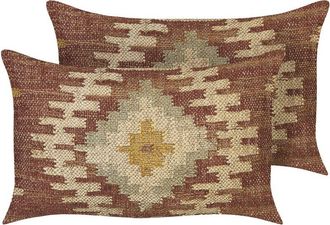 Beliani Set of 2 Jute Cotton Cushions Geometric Pattern 30 x 50 cm Multicolour Beel