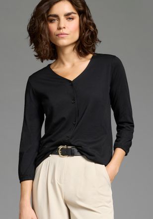 Laura Scott 3/4-Arm-Shirt LAURA SCOTT, Damen, Gr. 32/34, schwarz, Single Jersey, Obermaterial: 50% Baumwolle, 50% Modal, unifarben, Basic h&uuml;ftlang, V-Ausschnitt, 