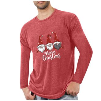 Generic Mens Christmas T Shirts Oversized Long Sleeve Round Neck Tops Lightweight Merry Christmas Santa Claus Pullover Casual Loose Sports Tshirts Comfortable