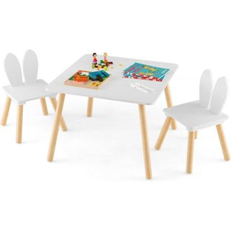 Costway Costway - Juego De Mesa Y Sillas Infantil, Mesa Y 2 Sillas De Conejo, Patas De Madera Y Estructura Que Salva Espacio, Set De Muebles Multifunci&oacute;n Para