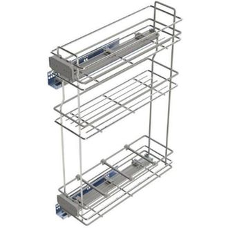 Emuca Emuca - Botellero Extra&iacute;ble Supramax Con Cierre Suave, Lateral Izquierdo, 3 Bandejas, M&oacute;dulo 200mm, Acero, Cromado