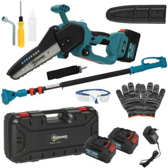 OUTSUNNY Motosega a Batterie 2in1 con Motore Brushless e Palo Telescopico Blu