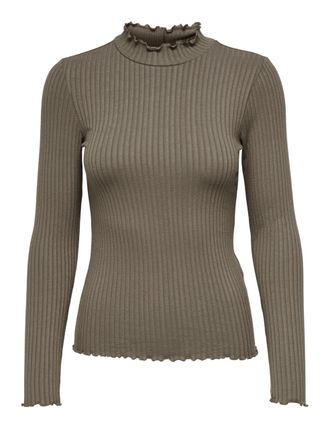 Jacqueline de Yong Womens Slim Long Sleeve Top Basic Round Neck Turtleneck Stretch Blouse JDYFRANSISKA, Colours:Brown, Size:XL