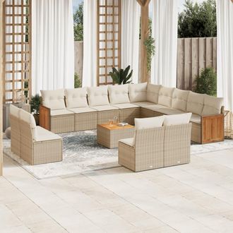 vidaXL Set Sof&aacute;s De Jard&iacute;n 14 Pzas Con Cojines Rat&aacute;n Sint&eacute;tico Beige Vidaxl