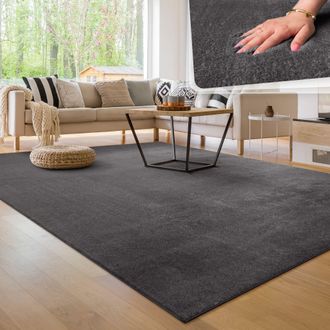 Paco Home Paco Home - Alfombra Moderna Para Sal&oacute;n A Pelo Corto Lavable Suave Uni Efecto Piel Antideslizante 140x200 Cm, Antracita