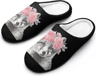 Generic Fox with Roses Slippers Men Winter Warm Cotton Anti-Slip Indoor Slip-Ons House Shoes