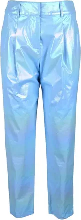 Aniye By Light Blue Faux Leather Trousers with Tailored Fit and Front Pleats