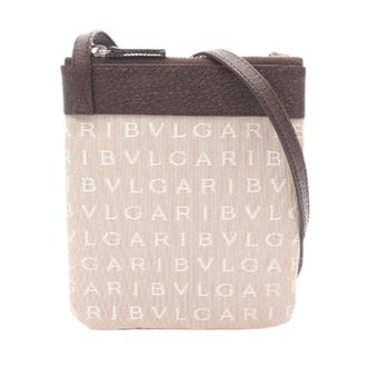 Bulgari Pre-owned Logo Mania Canvas Leather Schoudertas - Dames - Vintage Schoudertas - Beige - ONE Size - Leer - Vintage