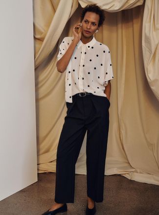 Contemporaine Womens Wool-blend piqu&eacute; pant Fit: Barrel leg, high rise