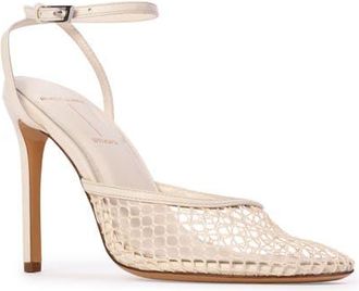 Black Suede Studio Millie Ankle Strap Pump in Coconut Mesh at Nordstrom, Size 10Us