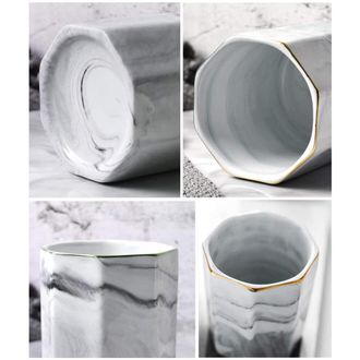 OEM Elegante Caja De Almacenamiento De Escritorio Con Dise&ntilde;o De M&aacute;rmol, Portal&aacute;pices De Cer&aacute;mica Resistente, Soporte Port&aacute;til Para Brochas De Maquillaje, 