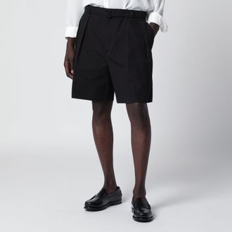 Saint Laurent Black Belted Bermuda Shorts In Corone Fabric