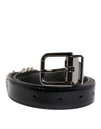 Dolce & Gabbana Black Embellished Metal Logo Buckle Mens Belt