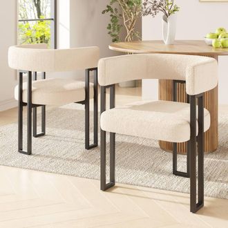 Merax Set of 2 Boucl&eacute; Dining Chair with Curved Back in Beige