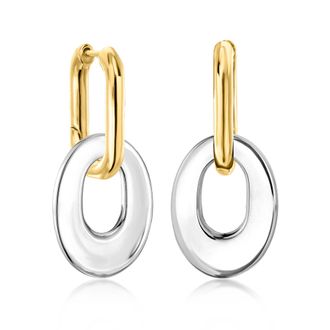 Ross-Simons 18kt Gold Over Sterling Hoop Earrings With Removable Oval Sterling Silver Drops