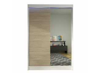 Mirjan24 Armario Closico Salvor I, Blanco + Roble Sonoma, 200x120x58cm, Puertas De Armario: Correderas, N&uacute;mero De Estantes: 5, Led