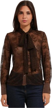 Yes-Zee Camisa con Lazo - Blouses & Shirts - Mujer - Marr&oacute;n - XS
