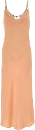 Paco Rabanne Satijnen Midi-jurk met Kettingbandjes - Dames - Casual kleedjes - Oranje - S - Satijn - Kleedjes