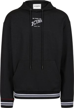 Iceberg Hoodies & sweatvesten, Heren, Zwart, XL, Katoen, Regular Fit Hoodie met logo-borduursel en gestreepte ribbels
