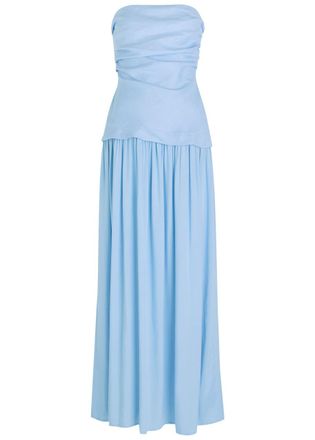 Faithfull The Brand Hedy Draped Linen and Jersey Maxi Dress - Light Blue - XS (UK6 / XS)