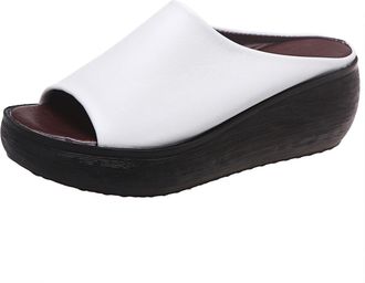 Generic Womens Leather Slippers, Shower Shoes, Womens Non-Slip, Sandals, Thick Sole, Wedge Heel Slippers, Summer Open, Casual Beach Sandals, Wedge Shoes, Flat