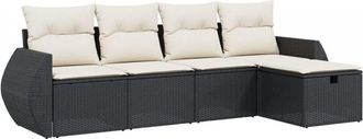 vidaXL Set De Muebles De Jard&iacute;n 5 Pzas Y Cojines Rat&aacute;n Sint&eacute;tico Negro Vidaxl
