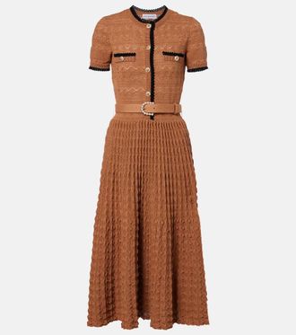 Self Portrait Belted pointelle cotton-blend midi dress