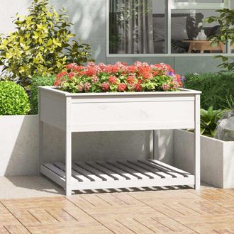 Berkfield Home Planter with Shelf White 111.5x111.5x81 cm Solid Wood Pine