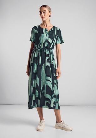 Street One Midikleid STREET ONE, Damen, Gr. 34, N-Gr, gr&uuml;n (hunter gr&uuml;n), Web, Obermaterial: 100% Viskose (LENZING ECOVERO), bedruckt, bequem 3/4-L&auml;nge, Rundhals