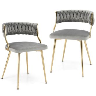Costway Costway Set of 2 Dining Chairs Upholstered Armless Velvet Accent Chair With Woven Back in Grey