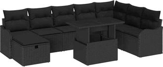 vidaXL Conjunto De Sof&aacute; De Jard&iacute;n Con Coj&iacute;n 9 Pcs Negro Polirat&aacute;n Vidaxl