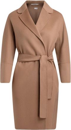 Max Mara Geregen jas - Dames - Jas met riem - Bruin - L - Wol - Jassen