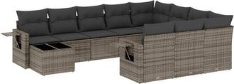 vidaXL Set De Sof&aacute;s De Jard&iacute;n 11 Pzas Y Cojines Rat&aacute;n Sint&eacute;tico Gris Vidaxl